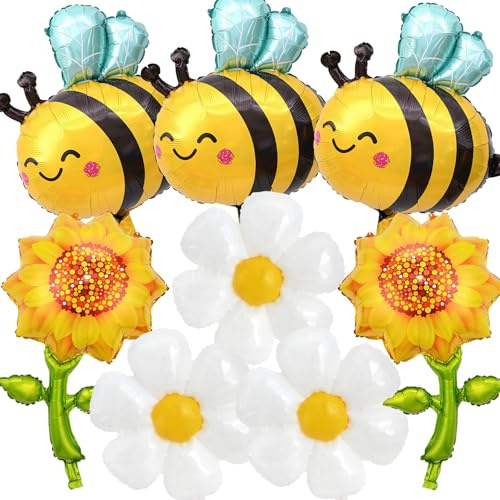 8 Stück Folienballon Geburtstag, Bienen Luftballons, Bienen Gänseblümchen Folienballons, Blumen Bienen Helium Ballon, Deko, für Geburtstag Party Biene Party Dekorationen