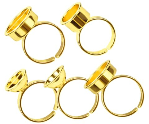 OHPHCALL 5 Stück Teiliges Edelstahl Eyelash Glue Rings für Wimpernverlängerung Tattoo Pigment Halter Wiederverwendbare Leicht zu Reinigende Eyebrow Ink Ring Cups in Gold für Profi und
