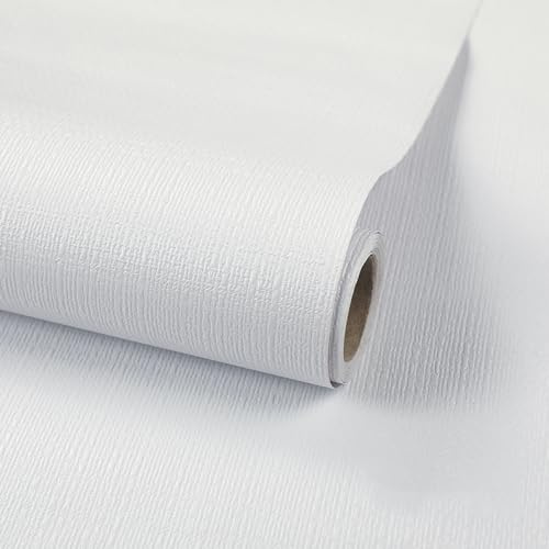 LZH-LP Weiss Tapete Leinenoptik Grasgewebe Optik Selbstklebend, 40x500CM Wandtapete Möbelfolie Klebefolie für Wohnzimmer Schlafzimmer Küche Bad Möbelrenovierung Wandverkleidung