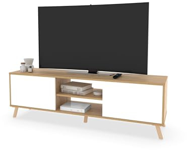 MUEBLES PITARCH Mueble TV con Patas 2 Puertas y Estante, Mueble de Televisión Industrial, Roble Gold y Blanco, 55x160x40cm, Módulo de Salón, Moderno, Modelo Oslo