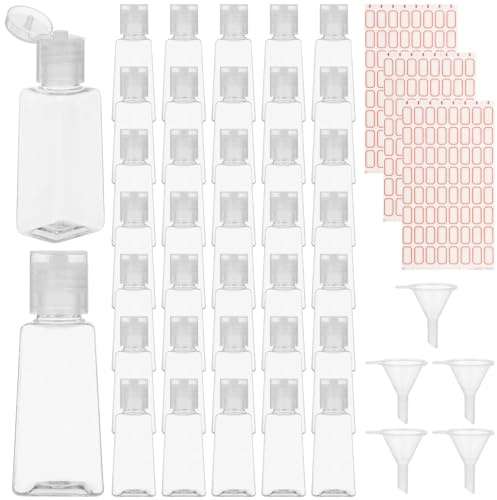 150 Pcs 30ml Travel Bottles, Clear Refillable Containers with Flip Caps, Include 5 Plastic Funnels & 3 Label Stickers, Portable Empty Cosmetic Bottles for Shampoo, Body Wash, Face Cream, Toiletries