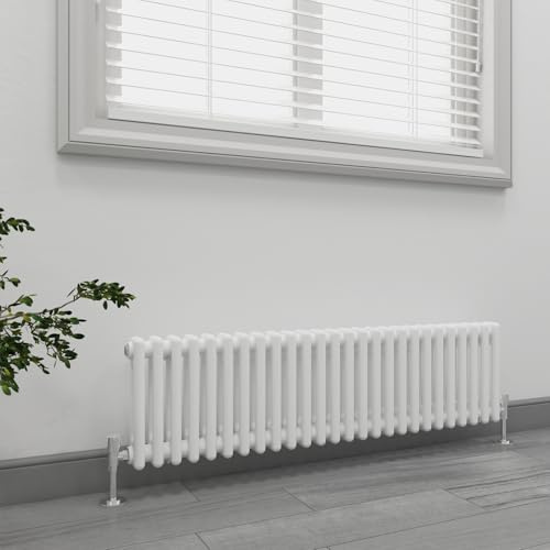 EMKE 300 x 1190 mm White Traditional Horizontal Radiator Double Column Cast Iron Radiator Central Heating Radiator for Living Room Kitchen Bedroom