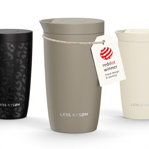LARS NYSØM Thermo Kaffeebecher to go 350ml | Travel Mug 0,35L isoliert | Quick-Press-Trinkdeckel | Auslaufsicherer Edelstahl Thermobecher für Kaffee und Tee unterwegs (Taupe Brown, 350ml)