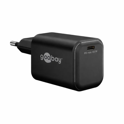 goobay 65 W USB-C-GaN-Ladegerät, 65 W USB-C-Netzteil & Schnellladegerät für Laptop, MacBook Pro, iPhone 17, 15, iPad, Galaxy S25, S24,Ladeadapter, USB-C-Stecker, Netzstecker, Adapter, schwarz - 79155