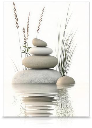Leseogye Bilder Badezimmer, Leinwand Zen Steinstapel Badezimmer Bilder Wasser Motiv Meditativ Ruhevoll, Wall Art für Yoga Raum Wellness Spa Meditation Bad Wohnzimmer Deko (40x30cm Ohne Rahmen)