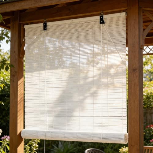 90x170cm Store Enrouleur Bambou pour Fenêtres Naturel Blanc sur Mesure | Store Occultant et Anti-UV,Stores À Rouleaux Romains Protection Solaire,pour Chambre,Cuisine,Terrasse