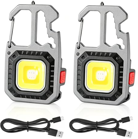 2 Stück Tragbare Mini LED Arbeitsleuchte,COB Schlüsselanhänger Taschenlampe | 7 Modi 800 Lumen, Wiederaufladbare Inspektionsleuchten mit Flaschenöffner, für Camping, Wandern, Reparatur