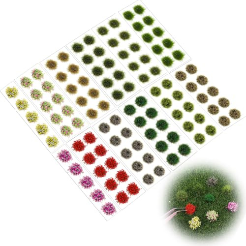 Quilax 110 Stück Miniatur Pflanzen für Miniaturwelt,Statische Grass Büschel | Miniatur Gras Deko, 5mm Selbstklebende Nylon Grasbüschel für Modellbau, Tabletop Spiele, Eisenbahn Landschaft