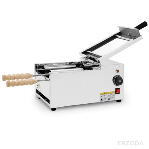 ERZODA Horno Eléctrico para Pastel Chimenea, Máquina Comercial Trdelník de Acero Inoxidable con 2 Rodillos para Hostelería, Food Trucks y Pastelerías