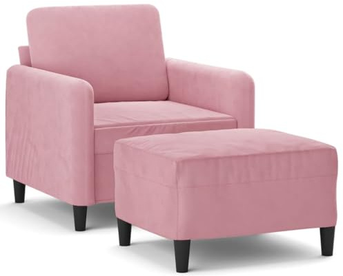 QJBSAVVA Fauteuil avec Repose-Pied Rose 60 cm Velours, Chaise de Salon Moderne et Repose-Pieds Rembourré avec Cadre en Métal et Bois pour Salon, Chambre et Bureau