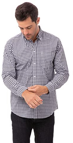 Chef Works Chemise Vichy pour Homme, Bleu Marine et Blanc à Carreaux., L