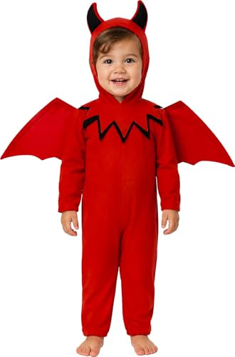 FIESTAS GUIRCA | Baby-Teufelchen Kostüm - Overall, Kapuze, Flügel und Schwanz - Teufel und Dämon Kostüme für Halloween, Karneval und Kostümpartys - Ideal für Unisex-Babys - Rot