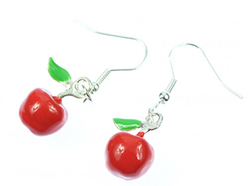 Miniblings Apfel Ohrringe Hänger Frucht Früchte Äpfel Apple Obst Emaille rot 3D - Handmade Modeschmuck I Ohrhänger Ohrschmuck versilbert