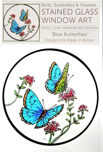 Vidriera ventana Art – adherencia estática decoración – azul mariposas