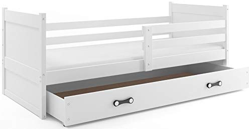 Interbeds Kinderbett RICO für EIN Kind 190x80cm Farbe: Weiβ, mit Matratze und Lattenrost (WEIβ)