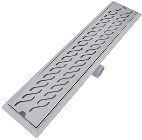 Festnight Gerade Duschrinne Wellen-Design Edelstahl Duschablaufrinne Bodenablauf Ablaufrinne 630 x 140 mm für Badezimmer