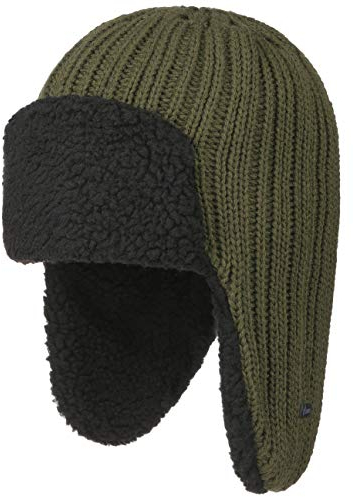 Lipodo Fliegermütze Damen/Herren - Gefütterte Lapplandmütze - One Size 55-59 cm - Strickmütze mit Wolle - Wollmütze mit Ohrenklappen - Mütze Herbst/Winter - Wintermütze Oliv One Size