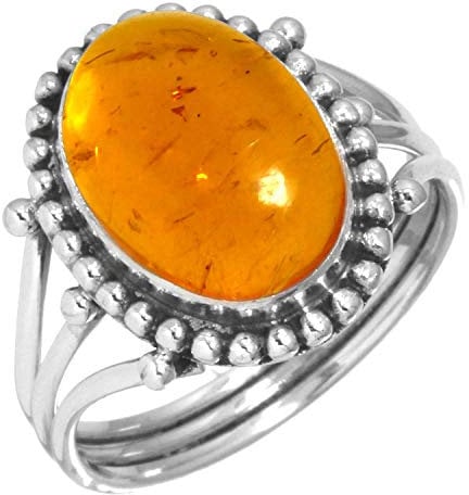Jeweloporium Orange Bernstein 925 Sterling Silber Ringe für Frauen mit Stein viktorianisch Silber Ringe Größe 49(15.6) Weihnachten - Geschenk Handgefertigt Schmuck