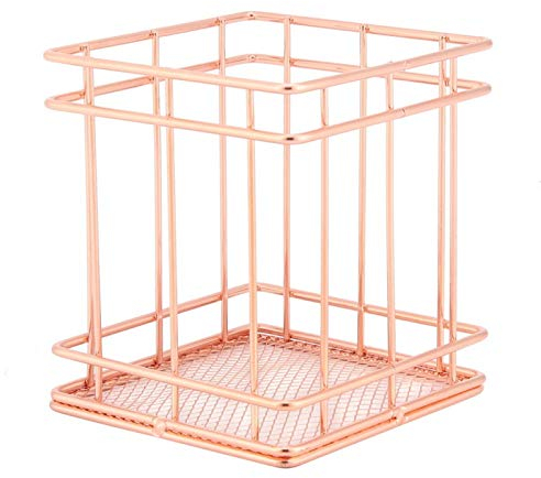 FTVOGUE Ablagekorb Roségold Eisen Metallgitter Regale für Make-up Pinsel Stifthalter Bad Toilettenartikel(02)