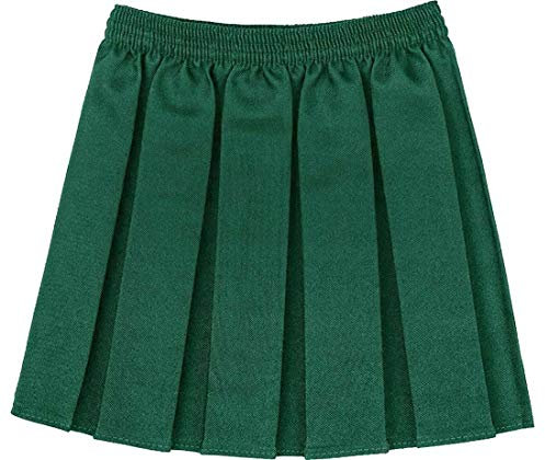 DigitalSpot Girls Box Pleated School Uniform Mini Skirt Kids Child Elastic Waist Plain Skirt Bottle Green 16-17 Years