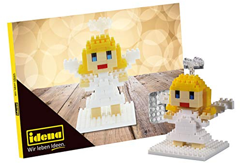 Idena 40148 - Postkarte Engel mit einem 3D Modellbauset mit 64 Original Brixies Minibausteinen, Schwierigkeitsgrad 1, Grußkarte oder Mitbringsel für Kinder und Erwachsene