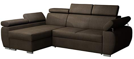 Mirjan24 Ecksofa Boston Mini, Eckcouch mit Schlaffunktion und Bettkasten, Polsterecke mit Einstellbare Kopfstützen, L-Sofa, Polstergarnitur, Wohnlandschaft (Paros 4, Seite: Links, LC+2r)