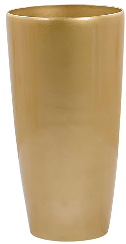 Beliani Haut Pot de Fleurs Cache-Pot Rond 40 cm de Diamètre en Mélange de Pierre Doré Idéal pour Extérieur et Intérieur Glamour Chic et Moderne