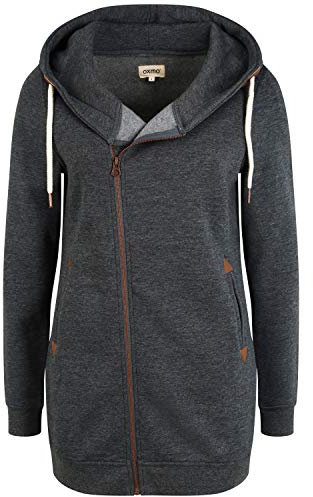 OXMO OXVicky Sweat Zip-Hoodie Damen Sweatjacke Kapuzenjacke Hoodie mit Kapuze Kordel Reißverschluss Eingrifftaschen Regular fit, Größe:XS, Farbe:DAR Grey M (798288)