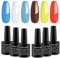 LagunaMoon Gel Nail Polish Set - 6 Colours Blue White Brown Yellow Red Orange High-Shine Kit Nail Gel Polish for Salon Quality DIY Nails - UV LED Soak Off Lacquer Kit Varnish Manicure & Pedicure