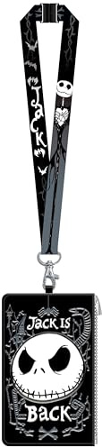 Nightmare Before Christmas Schlüsselband mit Reisepasshalter, Jack Skellington Geldbörse mit transparentem Ausweisfach, Münzreißverschlusstasche und abnehmbarem Umhängeband, 17,8 cm