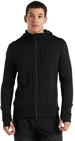 Icebreaker Merino Quantum III Herren-Kapuzenjacke aus Wolle, langärmelig, athletisch, mit Reißverschluss, Fleecejacke, Schwarz, Größe XXL