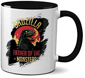 Dadzilla Mug - Father Monster Movie Classic Father's Day Present Gift Cup Coffee Novelty Heavy Duty Handle Dino Coated Dishwasher/Microwave Safe Sublimation Ceramic (Black Handle)