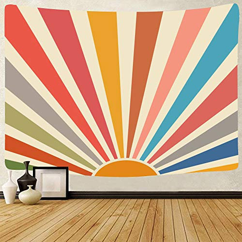 SHUIHAN Vintage Sonne Tapisserie Bohemia Wandbehang Retro 70er Jahre Regenbogen Sonnenaufgang Sonnenuntergang Minimal Geometrisch Grunge Abstrakter Kunstdruck Hippie Bohemian Dekor für Wohnheim