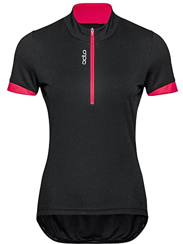 Odlo Damen Radtrikot halber Reißverschluss Essentials, Black - Paradise pink, S
