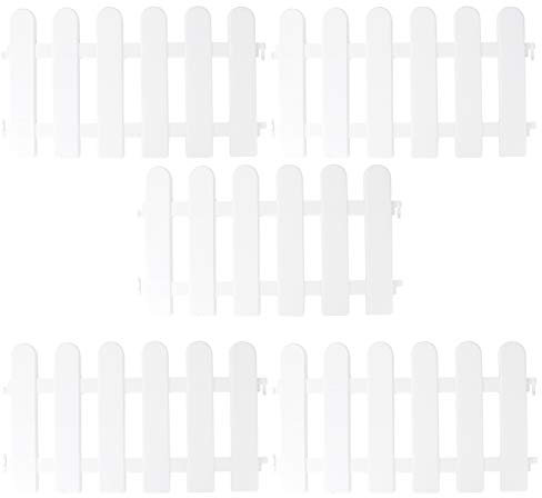 DOITOOL 5Pcs White Picket Fence, Small Garden Fencing, Small Fence border for Xmas Tree Courtyard Indoor or Outdoor Christmas Decoration (Round Head, 50x30cm)