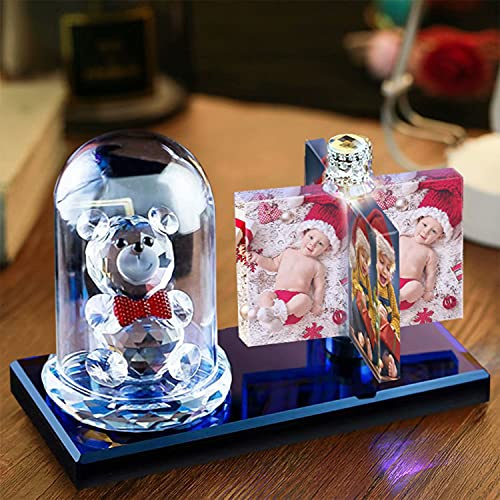 Brocade Creek Personalized Customized 4 Photo Rotate Windmill Photo Frame Crystal Lamp Personalized Gift for Valentine's Day Birthday Christmas Gifts Bear Lamp