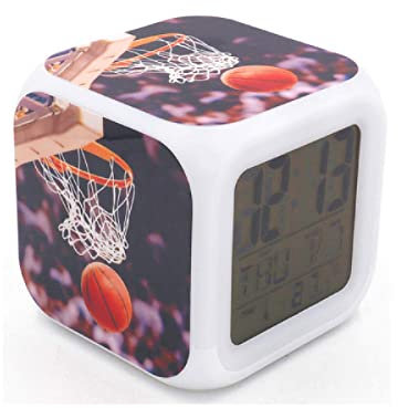 HUA5D Reveil Numerique Enfant Veilleuse Basketball Cadeau d'anniversaire Ado Garcon Fille,Reveil Digital Wake Up Light avec 7 Couleurs Changer La Date Affichage De La Température Veilleuse A411