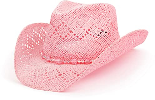 TOVOSO Straw Pink Cowgirl Hat for Women, Shapeable, Spring and Summer Pink Cowboy Hat, Style 1 - Light Pink, One Size