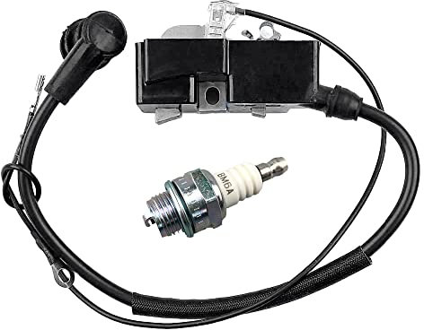 Realman 544047001 Ignition Coil with BM6A Spark Plug for Husqvarna 334T 335XPT 336 338XPT 340 340E 345 345E 346XP 350 351 353P 359 362 362XP 365 371 371XP 372 385 385XP Chainsaw