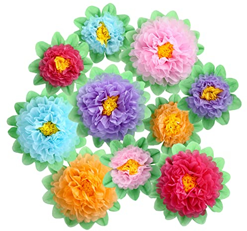 LIHAO 10 Pezzi Pompon di Carta Multicolore, Accessori Decorativi per la Casa, Nozze, Compleanno, Festa - 6”10”