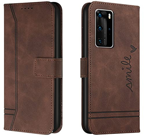 Lihondar Kompatibel mit Huawei P40 Pro Hülle, Handyhülle Huawei P40 Pro, Premium Leder Klappbar Schutzhülle Tasche Wallet mit Brieftasche [Ständer] [Standfunktion] Cover Flip Case Klapphülle (Braun)