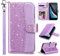 ULAK Cover Compatibile con iPhone SE 2022 2020 con Porta Carte, Pelle Portafoglio Libro Magnetica Cavalletto Custodia per SE 2 3 Generazione e iPhone 8 7 per Ragazze Donna, Viola Glitter