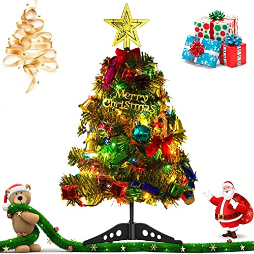 50cm Mini Weihnachtsbaum,Mini Tannenbaum für Tisch,Weihnachtsbaum Miniatur,Mini Weihnachts Baum mit LED Lichterketten,Künstlicher Weihnachtsbaum,Weihnachts Baum klein,Christbaum,Weihnachtsdeko