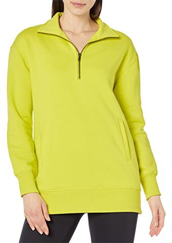 Amazon Aware Felpa a Tunica con Mezza Cerniera dalla vestibilità Comoda (Taglie Forti Disponibili) Donna, Verde Lime, L