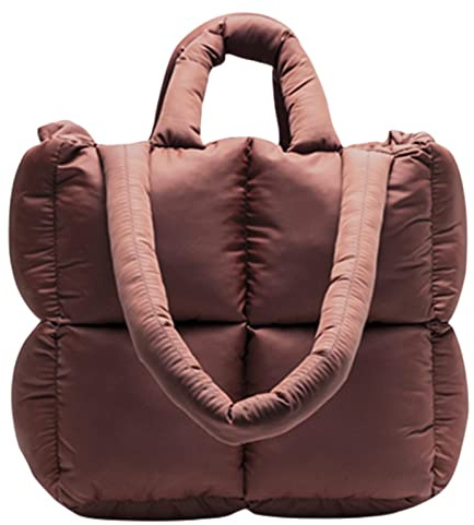 MadGrandeur Puffer Tote Bag Women's Glossy Quilted Puffy Tote Bag Down Padded Shoulder Bag Cute Handbag Aesthetic Handbag