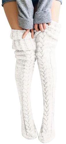 BFACCIA Calzini Sopra Ginocchio Donna Lana a Maglia Caldo Cavo Autunno e Inverno Moda Tinta Unita Calzettoni da Stivali Calze Lunghe per Stivali e Gambali Ragazza