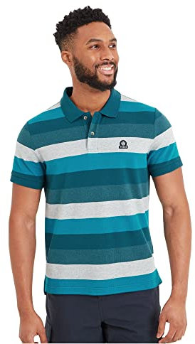 TOG24 Flaxby Mens Striped Polo Shirt with Collar in Supersoft Cotton-Rich Pique Lagoon Blue