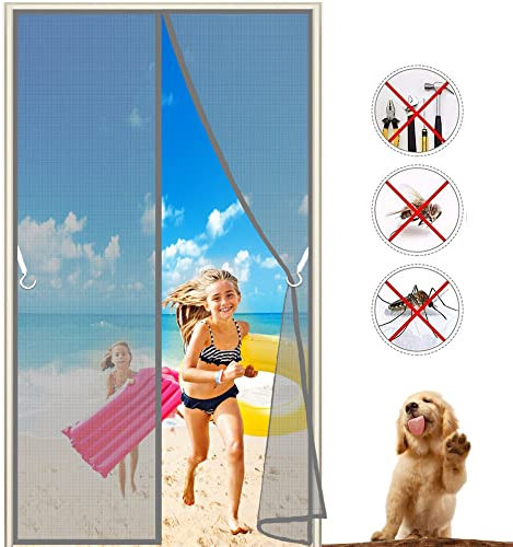 Rideau de Porte Antimoustique 200x185 cm Fenêtres Anti Moustiques Mouches, Magnet Fly Screen Door Insect Protection Moustiquaire Porte, 2023-Version Gris