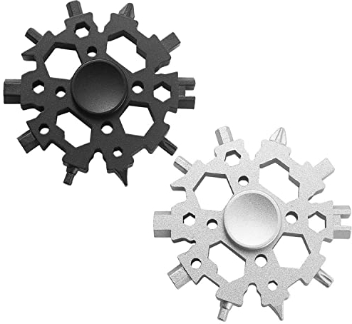 Aokelily 23-in-1 Snowflake Multi-Tool 2 Pack Stainless Steel Multitool Handy Bottle Opener Screwdriver Multifunctional Portable Gadgets Outdoor Camping Durable and Portable Gifts (Black+Silver)