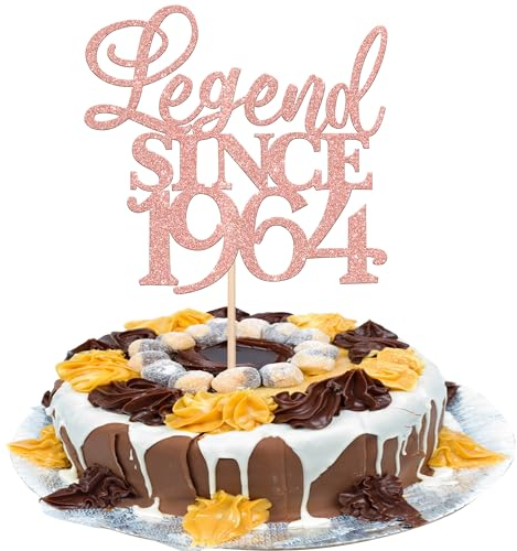 Xsstarmi 1 Pack Glitter Legend Since 1965 Cake Topper Sixty Cheers to 60 Years Old Cake Pick for Funny 60 Happy 60th Birthday Wedding Anniversary Party Cake Decorations Rose Gold